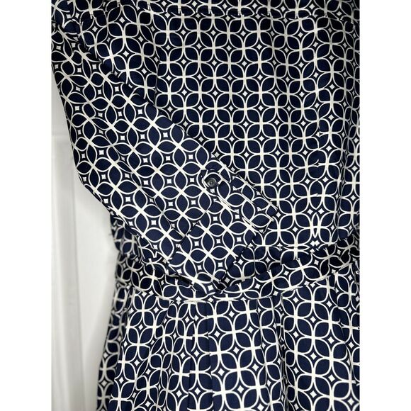 Charter Club Geometric Pattern Button-Down Shirt Dress Navy Blue and White - Picture 4 of 5